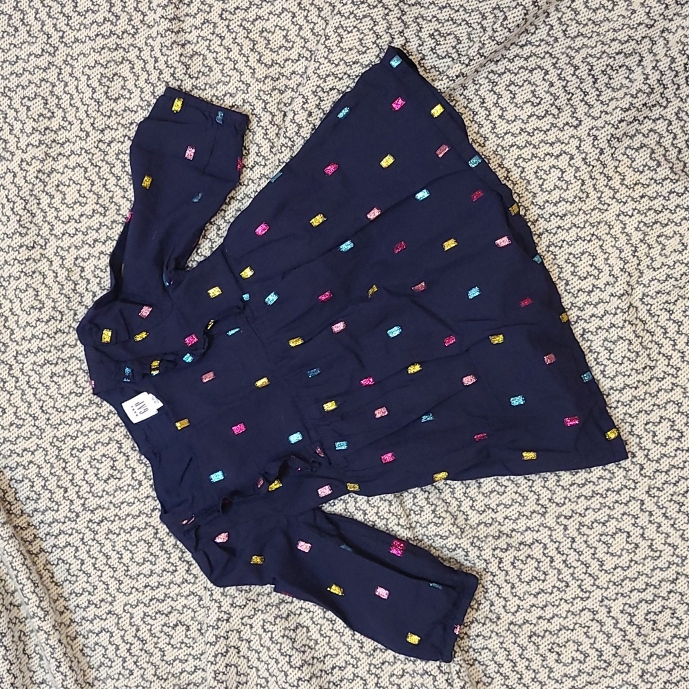 Gap Navy Dress with Shimmer Rectangle Embroidery with Ruffle Neck Size 18-24M